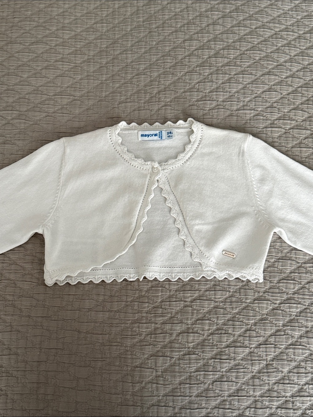 Mayoral White Scalloped Trim Cropped Bolero